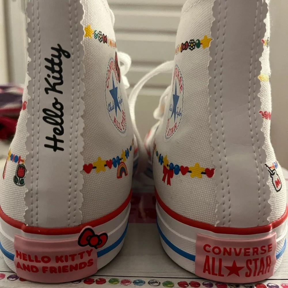 Converse Women’s White Hello Kitty High-Top Sneakers with Red & Blue Trim - Picture 7 of 7